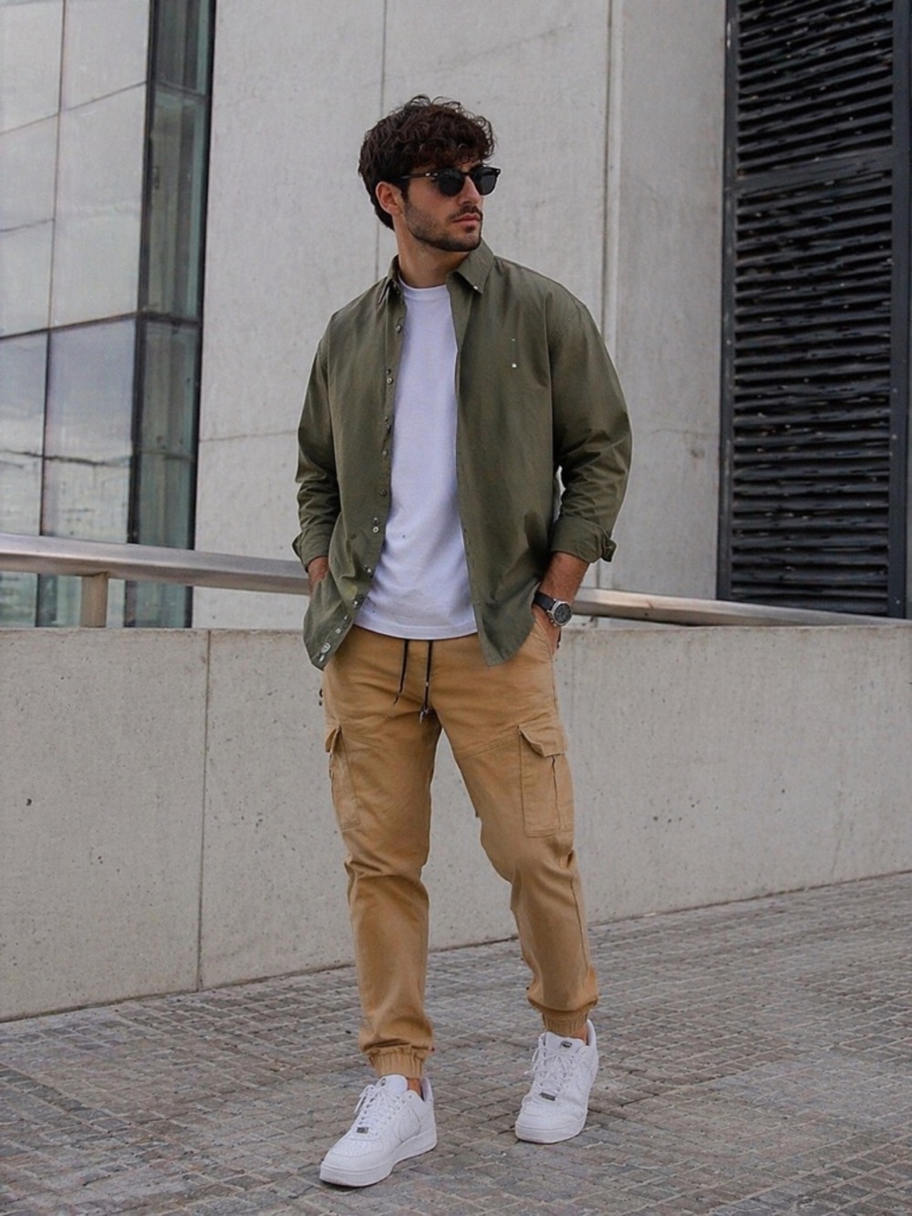 Men's IQONIQ Khaki Cargo PANT Men's Drawstring Jogger M sz